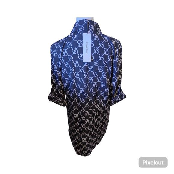 NWT Size XS Calvin Klein Black and White Logo Button Down Shirt - Picture 3 of 10